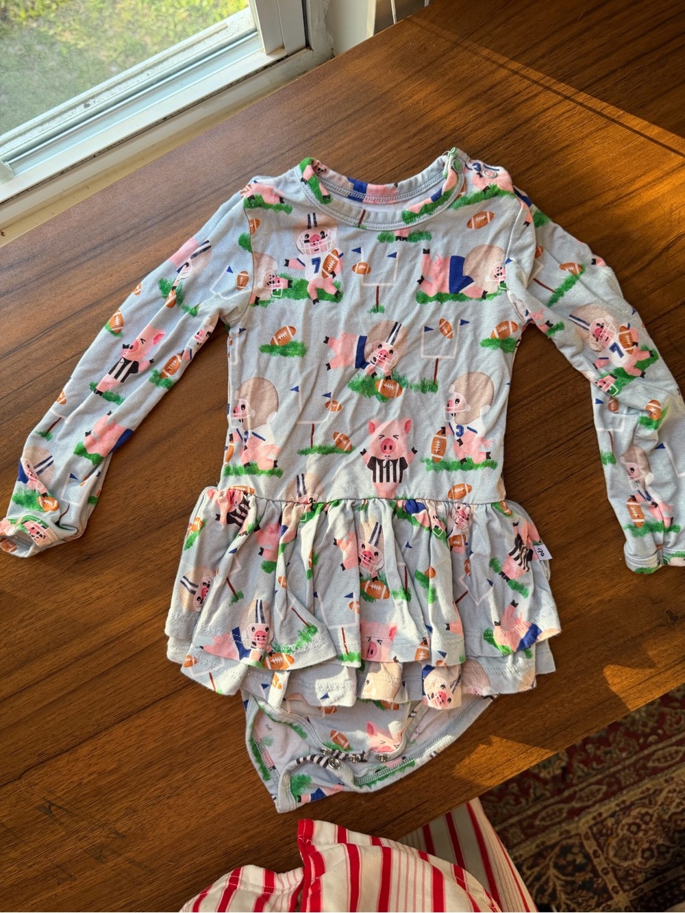 Girls' Light Blue Pig Print Ruffle Bodysuit - Kids Matching Sets
